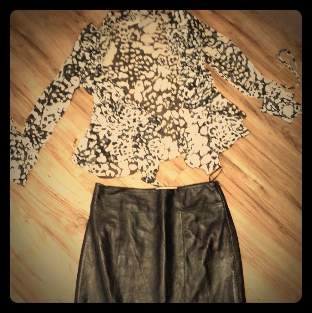 Blouse and Leather Skirt